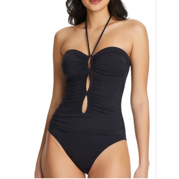 NEW Bleu by Rod Beattie Bandeau Mio One-Piece Swimsuit Black NWT - Size 4 - Picture 1 of 8